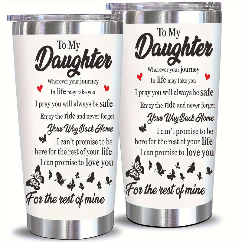 1pc, Personalized "To My Daughter" Insulated Stainless Steel Water Bottle - 20oz, Keeps Drinks Hot/Cold, Durable, Leak-Proof, BPA-Free, Summer/Winter Drinkware, Outdoor Travel Accessory, Unique Valentine's Day Gift for Girls