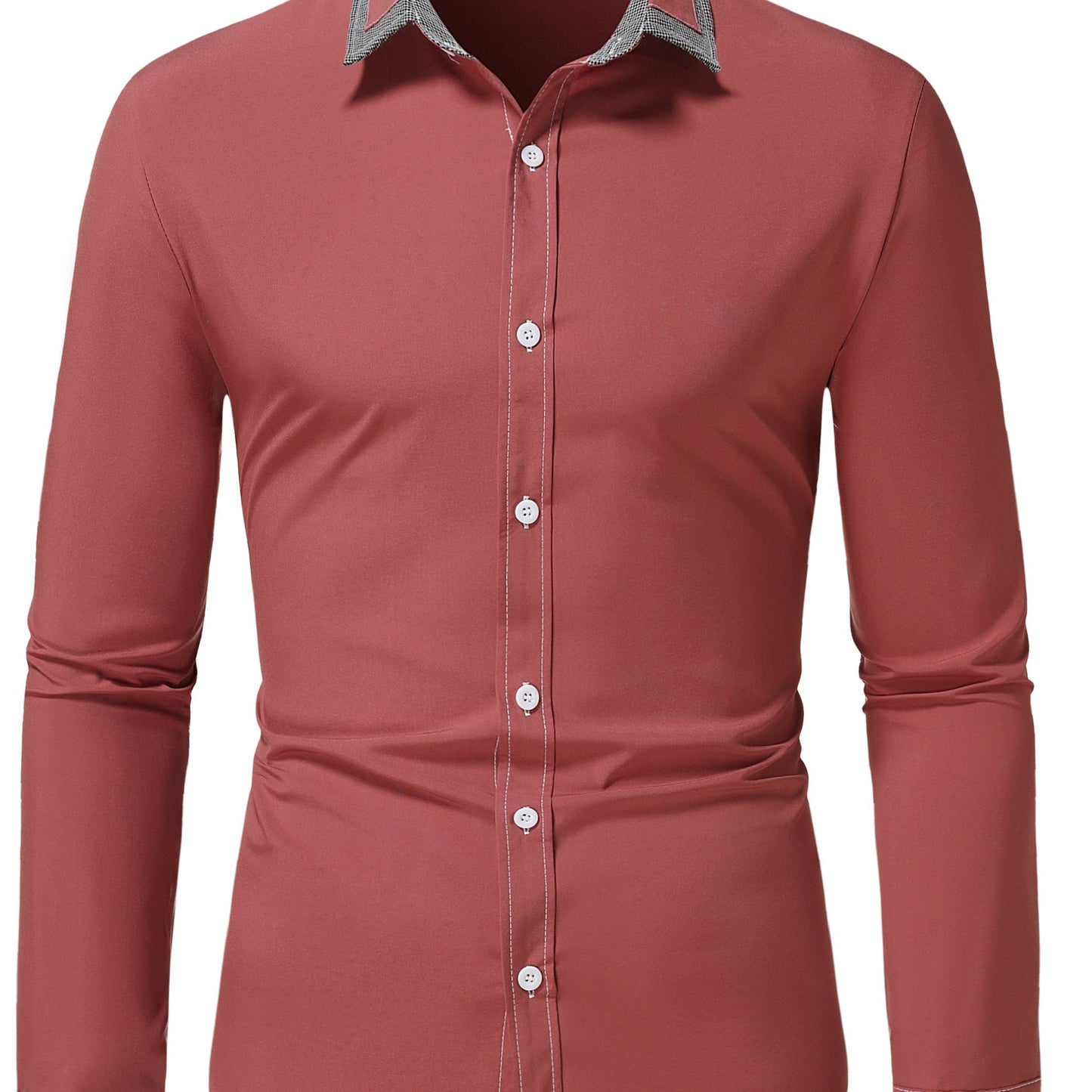 Men'S Color-Blocked Checkered Casual Long-Sleeve Shirt