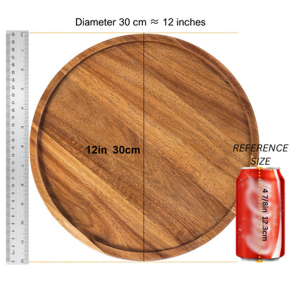 1pc Acacia Wood Plate, Round Wooden Serving Tray For Snacks, Fruits, Desserts, Rustic Dinnerware, Kitchen And Dining Accessories, Table Decors