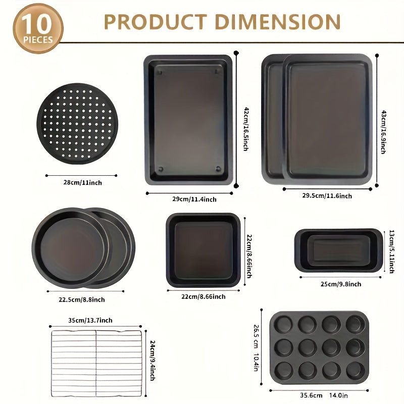 5-10pcs Non-Stick Bakeware Set, Round Cake Pan and Square Loaf & Muffin Tins with Roasting Dish – Oven Safe, Easy to Clean, Dishwasher Friendly