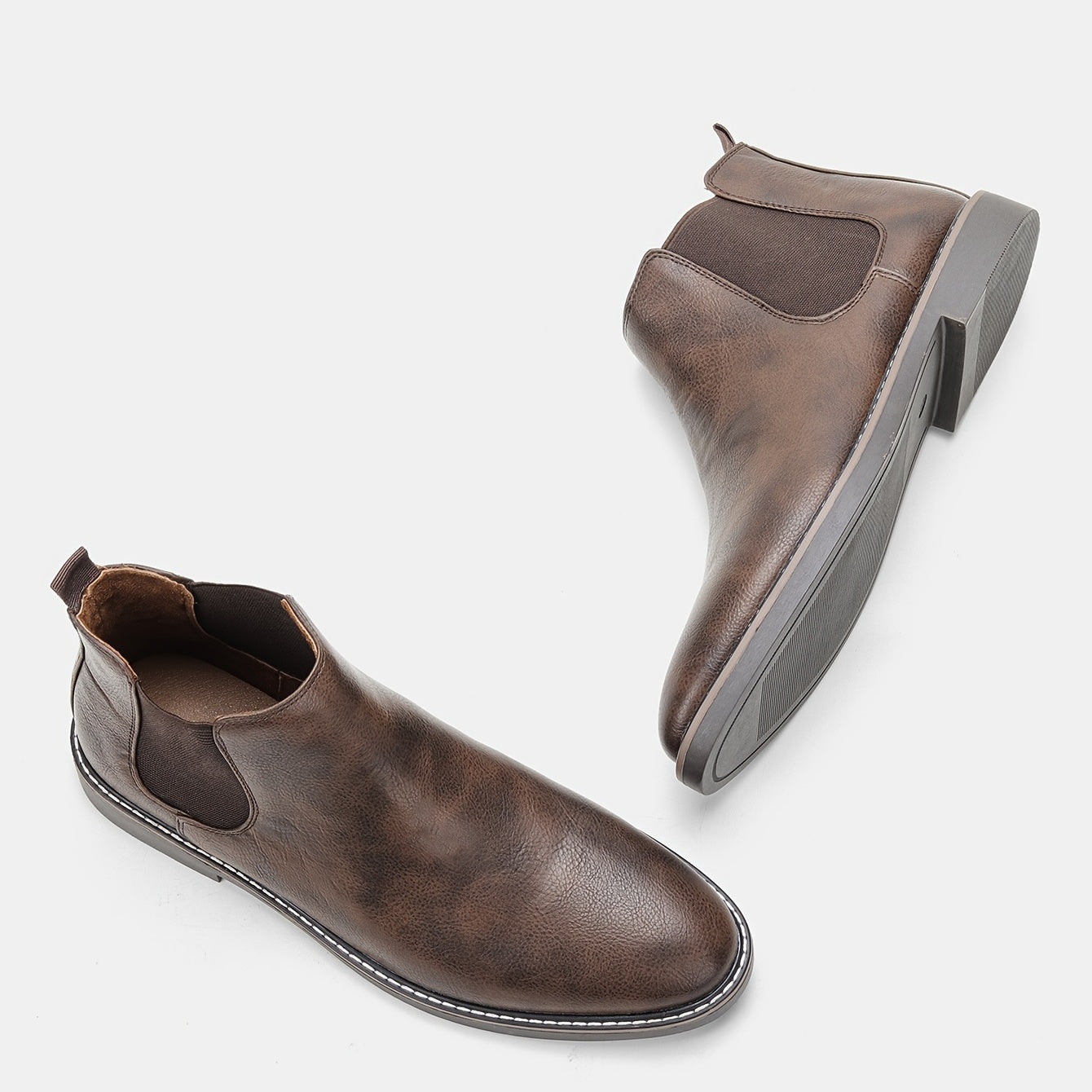 Men'S Chelsea Ankle Boots - Size 40-46, Brown Faux Cover with Black Elastic Band, Pointed Toe, TPR Sole, Ideal for Casual Wear and Vacation