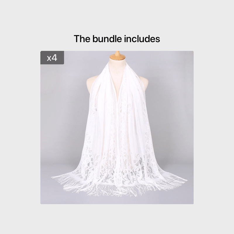 [Floral Lace Scarf With Tassels] Ladies Women's Floral Lace Scarf Shawl With Tassels, Soft Mesh Fringe Wraps Bridal Shawl For Wedding Evening Party Dresses