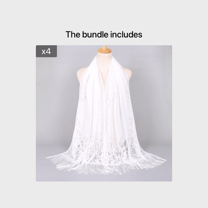 [Floral Lace Scarf With Tassels] Ladies Women's Floral Lace Scarf Shawl With Tassels, Soft Mesh Fringe Wraps Bridal Shawl For Wedding Evening Party Dresses