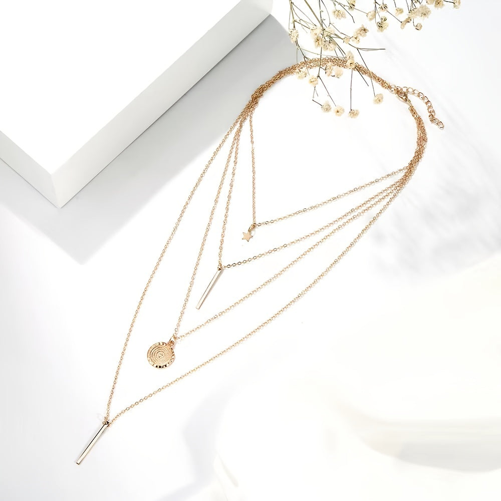1 Fashion Layered Star Round Pendant Necklace For Women Women's Fine Jewelry Elegant Accessories Trendy
