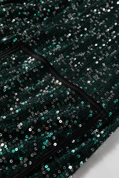 Evergreen Glitter Sequin Open Front Long Sleeve Top