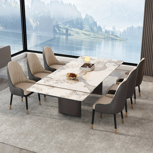 1pc Modern Extendable Dining Table, Rectangular Sintered Stone Top With Stainless Steel Legs, Seats 6-10 People, Adjustable Length 63''-94.5'', Ideal For Kitchen & Dining Room Decor
