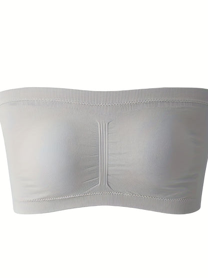 [Plus Size Strapless Bra] Plus Size Double-Layer Strapless Bra | Anti-Slip, Removable Pads, No Underwire, Seamless Smoothing, High Elasticity, Black Camisole Top | For Casual Attire, Comfortable Daily Wear, Offshoulder Fashio