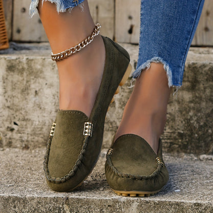 [Comfortable Loafers] Comfortable Round Toe Loafers | Women's Solid Slip On Shoes, Women's Footwear