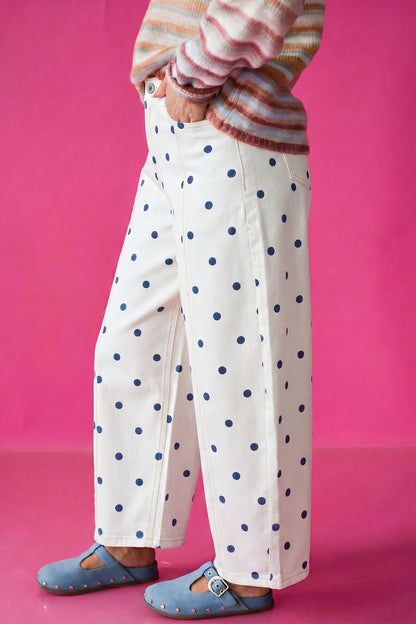Pink Tailored Seam Polka Dot Print Barrel Casual Jeans