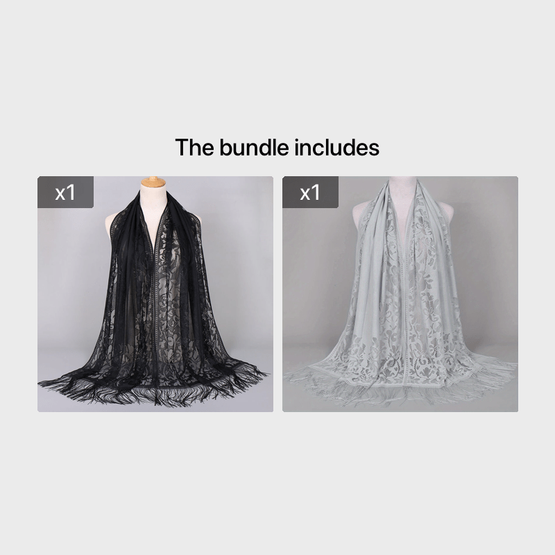 [Floral Lace Scarf With Tassels] Ladies Women's Floral Lace Scarf Shawl With Tassels, Soft Mesh Fringe Wraps Bridal Shawl For Wedding Evening Party Dresses