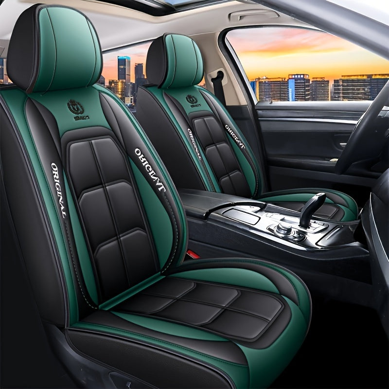 1pc PU Leather Car Seat Cover - Red & Black Design, Front Seat Protector for Sedan or SUV, Durable All-Season Cushion Mat with "Original" Print, Hand Wash or Dry Clean Only, Car Seat Protection | Modern Seat Cover | PU Leathe