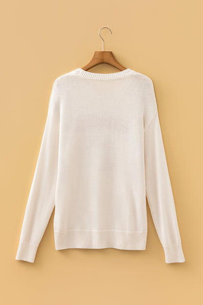 Beige Go Team Football Drop Shoulder Knit Top Sweater