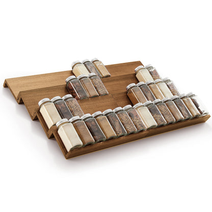 4/8-Piece Stacking Spice Rack - Space-Saving, Multi-Tier Design for Kitchen Drawer Organization, Wooden Seasoning Bottle Holder and Display Storage Rack - Essential Kitchen Storage Supplies for Home Cooks and Chefs