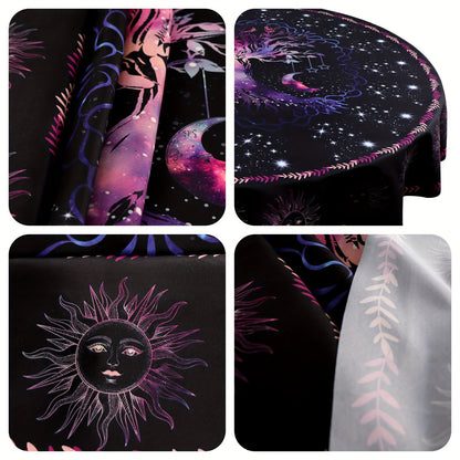 1pc Round Tablecloth 63 Inch, Boho Table Cloth With Sun MoonStar Tree Pattern, Stain Resistant, Absorbent And Wrinkle Free, Circle Table Cover For Home Kitchen Dining Party Patio Indoor AndOutdoor Use, Room Decor, Scene Decor