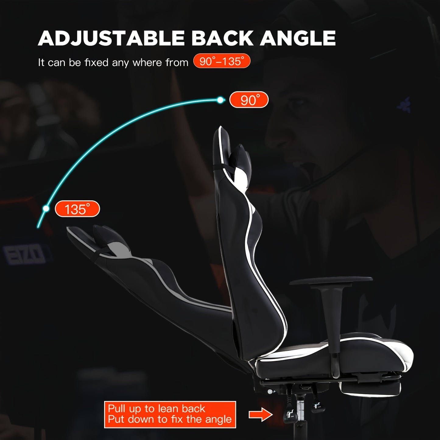 Ergonomic Office Gaming Chair, Video Game Chair with Footrest and Massage Lumbar Support, Ergonomic Computer Chair Height Adjustable with Swivel Seat and Headrest, White