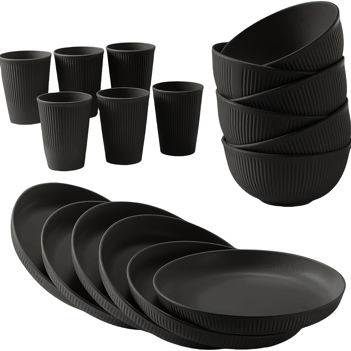 18/6pcs Unbreakable Plastic Dinnerware Set, Round, Polka Dots, Lightweight and Dishwasher Safe, Colorful, with Plants Theme, for Dorm, Kitchen, Camping, RV, and Party