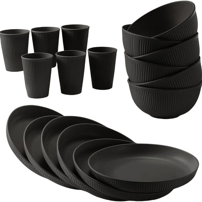 18/6pcs Unbreakable Plastic Dinnerware Set, Round, Polka Dots, Lightweight and Dishwasher Safe, Colorful, with Plants Theme, for Dorm, Kitchen, Camping, RV, and Party