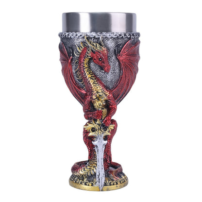 Medieval Flame Dragon Wine Cup, 7oz Stainless Steel, Reusable Insulated Drinkware, Gothic Novelty Gift, Vintage Flying Dragon Design, Hand Wash Only, Ideal for Family & Party Use
