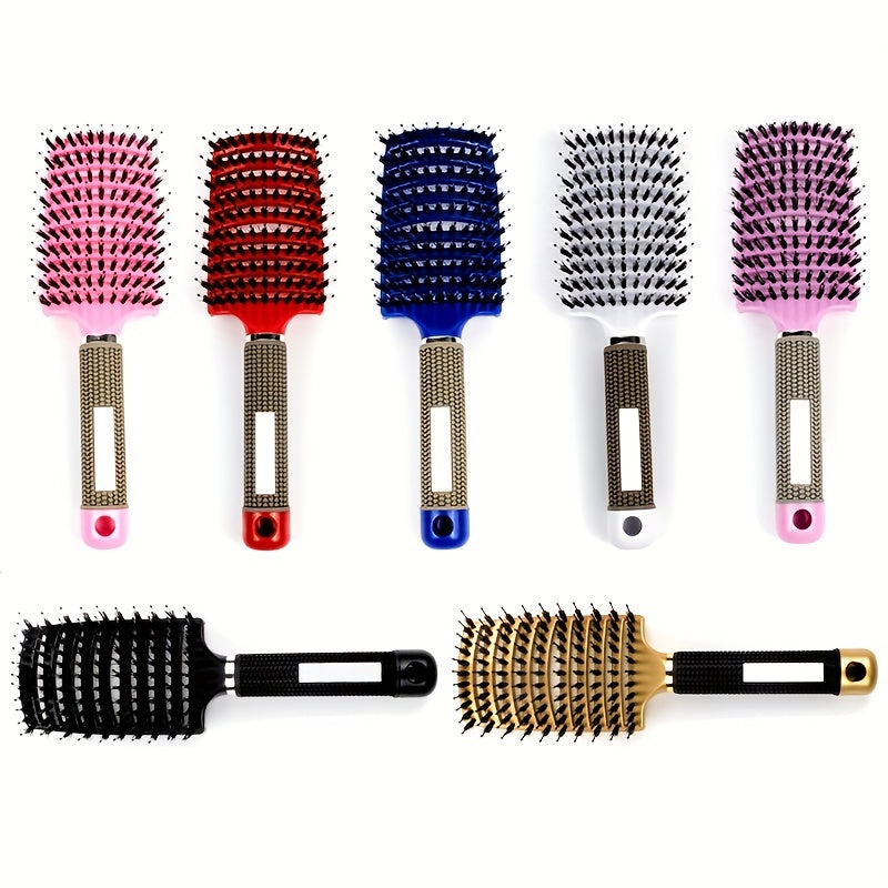 1pc Curved Vented Professional Detangling Hair Brush | Magic Scalp Massage Comb for Women, Ideal for Wet Curly Hair, Styling Tool, ABS Plastic Handle, Nylon Bristles - Perfect Christmas Gift for Friends/Relatives