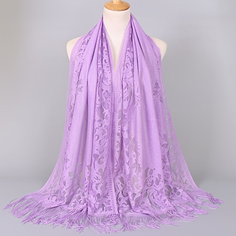 [Floral Lace Scarf With Tassels] Ladies Women's Floral Lace Scarf Shawl With Tassels, Soft Mesh Fringe Wraps Bridal Shawl For Wedding Evening Party Dresses