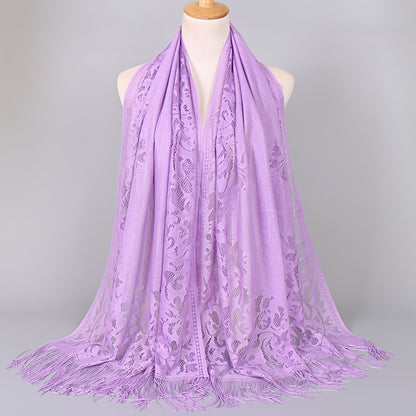 [Floral Lace Scarf With Tassels] Ladies Women's Floral Lace Scarf Shawl With Tassels, Soft Mesh Fringe Wraps Bridal Shawl For Wedding Evening Party Dresses