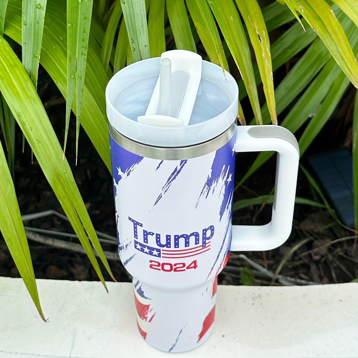 1pc, US Flag Tumbler With Lid And Straw, 40oz Stainless Steel Thermal Water Bottle With Handle, Portable Drinking Cups, For Car, Home, Office, Summer Drinkware, Travel Accessories, Home Kitchen Items, 2024 Birthday Gifts