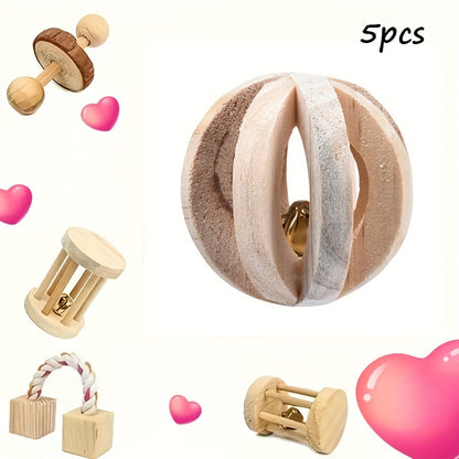 5-Pack Wooden Pet Toys for Hamsters and Rabbits - Durable, Small Animal Training and Exercise Accessories - Fun Wooden Toys for Small Pets - For Pet Owners - Perfect Gift for Small Animal Lovers