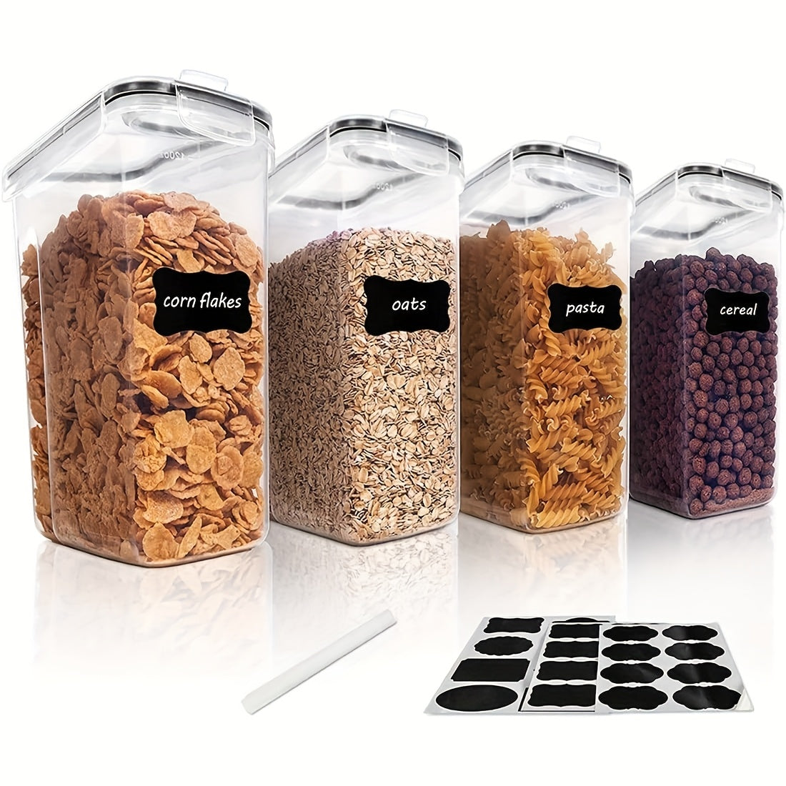 BPA-Free Plastic Airtight Food Storage Containers, 2/4 Pack 2.5L/88oz 4pcs Set with Labels, Stackable & Space-saving Design, Dishwasher Safe, Black, for Cereal Snacks Sugar, Kitchen Organization Cereal Dispenser Modern Kitche