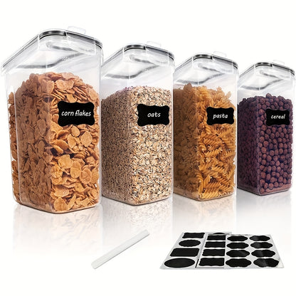 BPA-Free Plastic Airtight Food Storage Containers, 2/4 Pack 2.5L/88oz 4pcs Set with Labels, Stackable & Space-saving Design, Dishwasher Safe, Black, for Cereal Snacks Sugar, Kitchen Organization Cereal Dispenser Modern Kitche