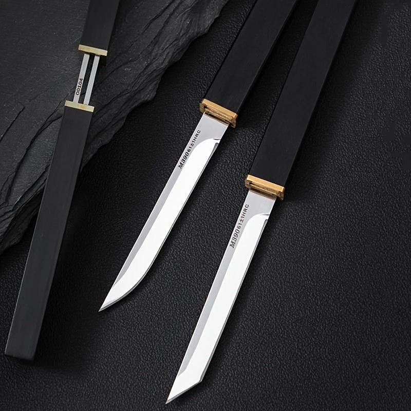 2pcs/set Premium Double Blade Stainless Steel Kitchen Knives - Sharp Cutting Edge, Ergonomic Black Wood Handle, Easy Meat Cleaving, Durable and Rust-Resistant, Perfect for Home and Professional Chefs