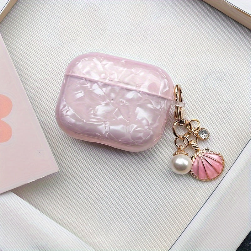 Pink Shell Pattern Case - Plus Shell Pendant, Durable Protective Case for AirPods Pro 2nd Gen, AirPod 1/2, AirPod 3