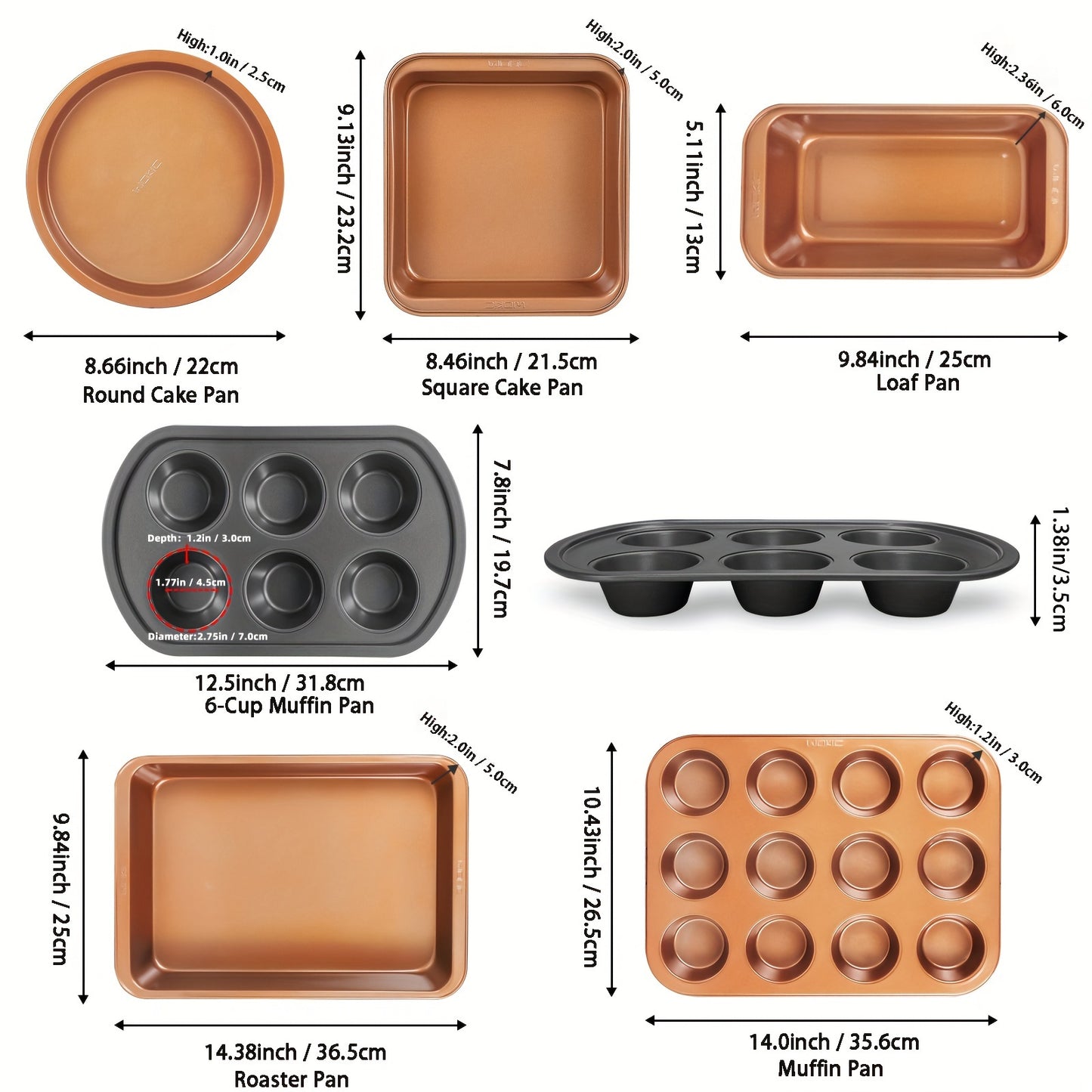 7pcs Nonstick Bakeware Set, Baking Pan Organization Set With Round & Square Cake Pans, Loaf Pan, Muffin Pan, Roasting Pan, And Ultrathick Muffin Baking Pan. Dishwasher Safe, Easy Clean