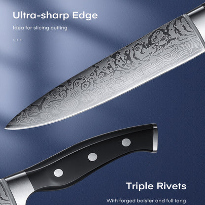 14 Pieces Kitchen Knife Set With Built-in Sharpener, Stainless Steel Kitchen Knives With Unique Waved Pattern, Non-slip Handle, Black