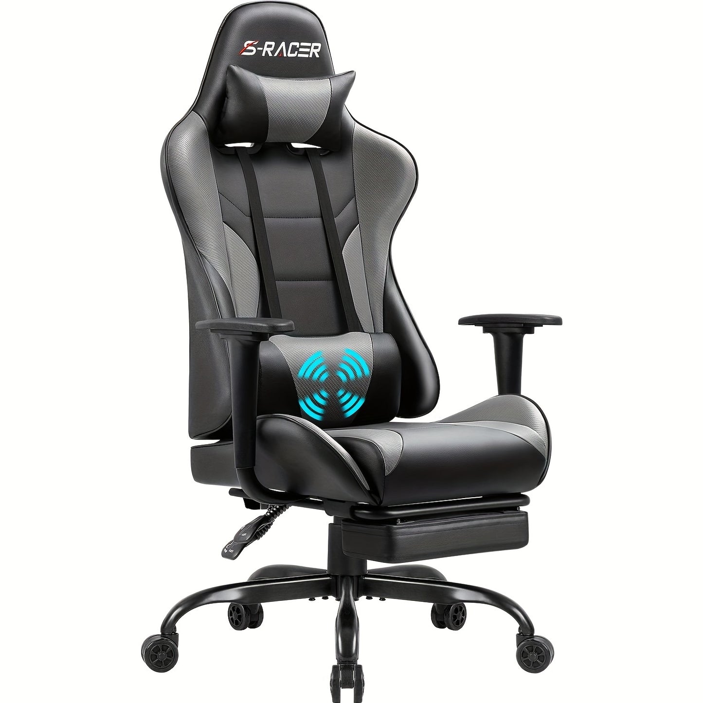 Gaming Chair Massage Office Chair High Back PU Leather Chair with Footrest