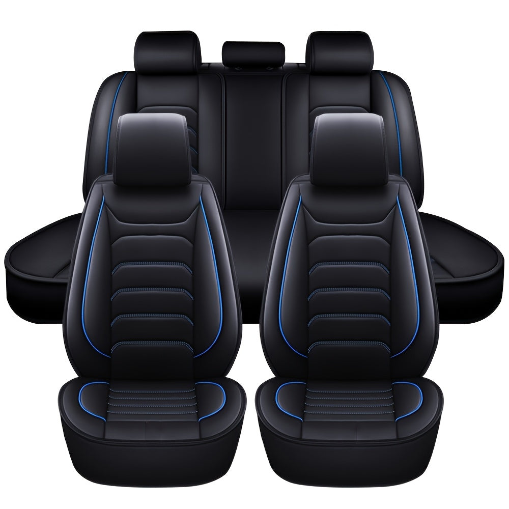 5-Seat Full Set Faux Leather Car Seat Covers - Waterproof All-Weather Protection, Full Surrounded Cushion Protector with Soft Foam Padding, Precise Fit for Cars, Trucks, Sedans & SUVs - Easy Installation, Durable Automotive I
