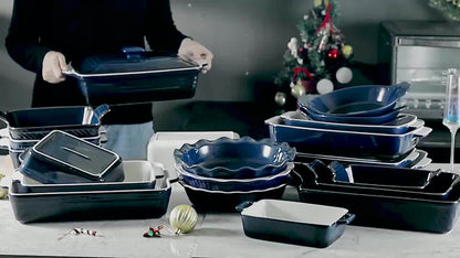 KOOV Bakeware Set, Ceramic Baking Dish, Rectangular Baking Pans Set, Casserole Dish for Cooking, Cake Dinner, Kitchen, Wrapping Upgrade, 12 x 8.5 Inches, 3-Piece (Gradient Blue)