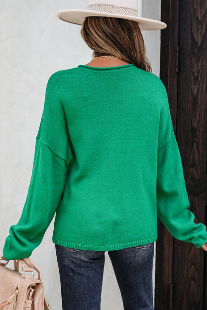 Wisteria Solid Color Knit Button Drop Shoulder Sweater Cardigan