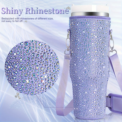 Shimmering Bling Water Bottle Carrier Bag - Perfect for Stanley 40Oz Tumbler, Features Comfortable Handle & Adjustable Strap, Premium Drinkware Accessory