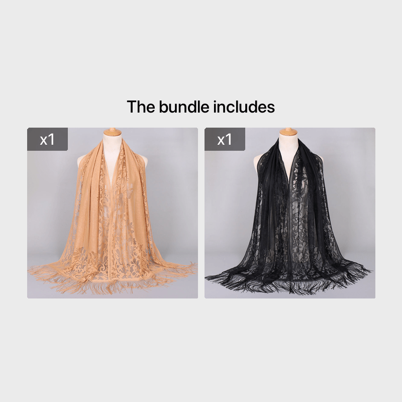 [Floral Lace Scarf With Tassels] Ladies Women's Floral Lace Scarf Shawl With Tassels, Soft Mesh Fringe Wraps Bridal Shawl For Wedding Evening Party Dresses
