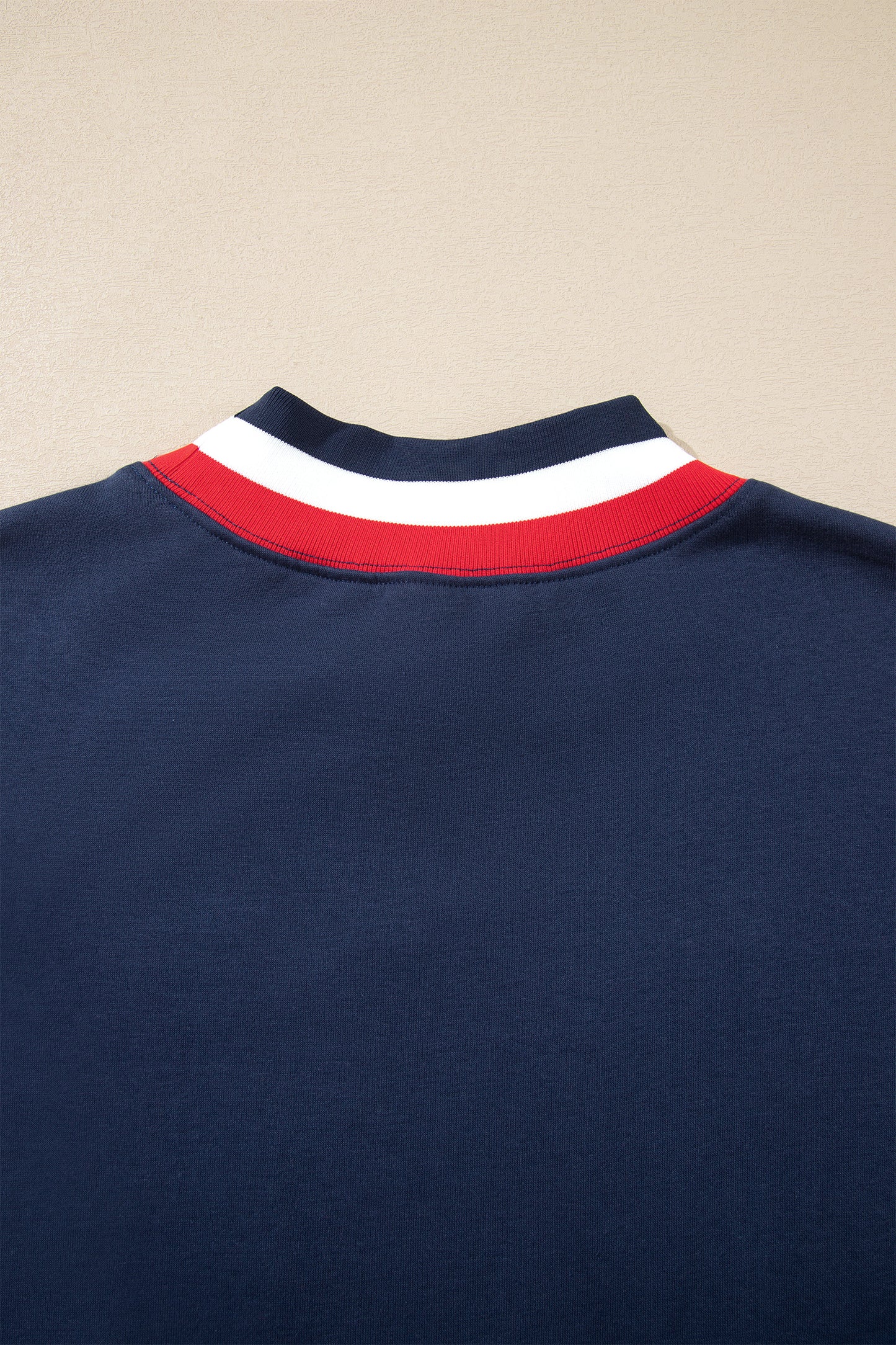 Dirty blue USA Slogan Patch Embroidery Colorblock High Neck Long Sleeve Sweatshirt