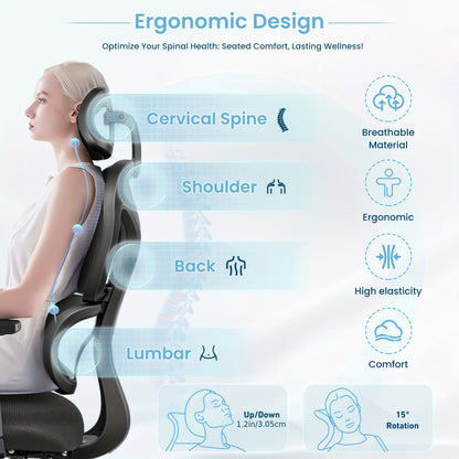 KERDOM Ergonomic Office Chair, Home Desk Chair, Comfy Breathable Mesh Task Chair, High Back Thick Cushion Computer Chair with Headrest and 3D Armrests, Adjustable Height Gaming Chair