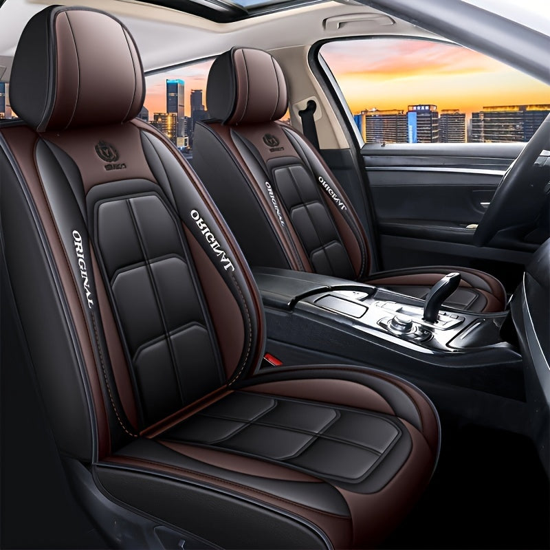 1pc PU Leather Car Seat Cover - Red & Black Design, Front Seat Protector for Sedan or SUV, Durable All-Season Cushion Mat with "Original" Print, Hand Wash or Dry Clean Only, Car Seat Protection | Modern Seat Cover | PU Leathe
