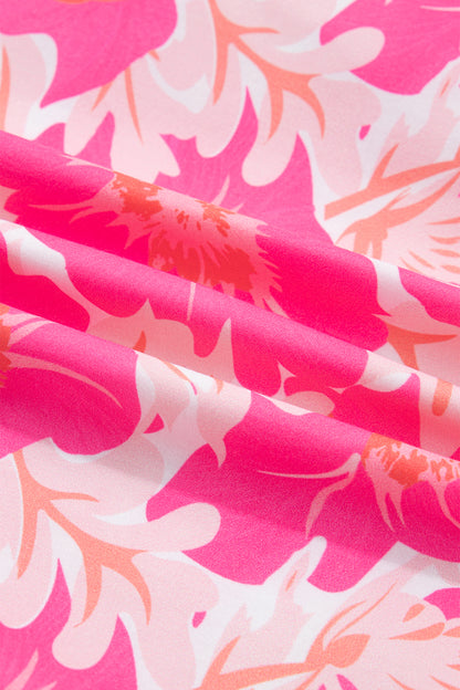 Pink Short Bubble Sleeve Summer Floral Blouse