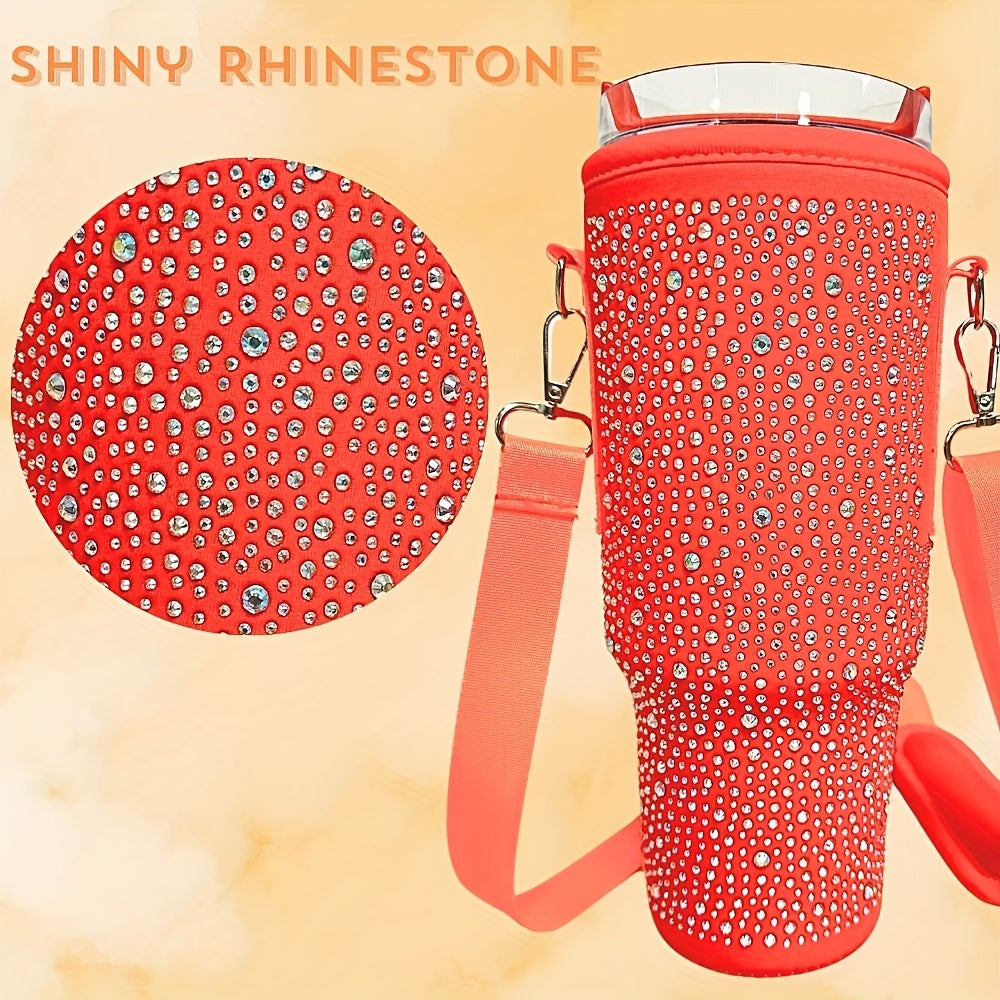 Shimmering Bling Water Bottle Carrier Bag - Perfect for Stanley 40Oz Tumbler, Features Comfortable Handle & Adjustable Strap, Premium Drinkware Accessory