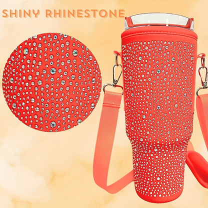 Shimmering Bling Water Bottle Carrier Bag - Perfect for Stanley 40Oz Tumbler, Features Comfortable Handle & Adjustable Strap, Premium Drinkware Accessory