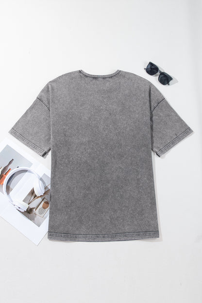 Philippine Gray Mineral Wash Half Sleeve Boyfriend Vintage T Shirt