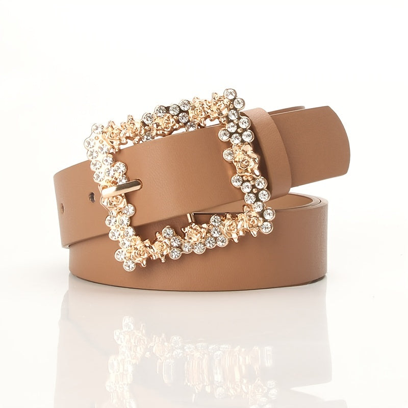 [Elegant Belt] 2023 Women's Fashion Accessory, Elegant Alloy Rhinestone Pin Buckle Belt, Versatile Dress Decorative Accessory, Casual & Sporty Style, Hand Washable - Ideal for Weekend and Festive Occasions, Weekend Casual Wea