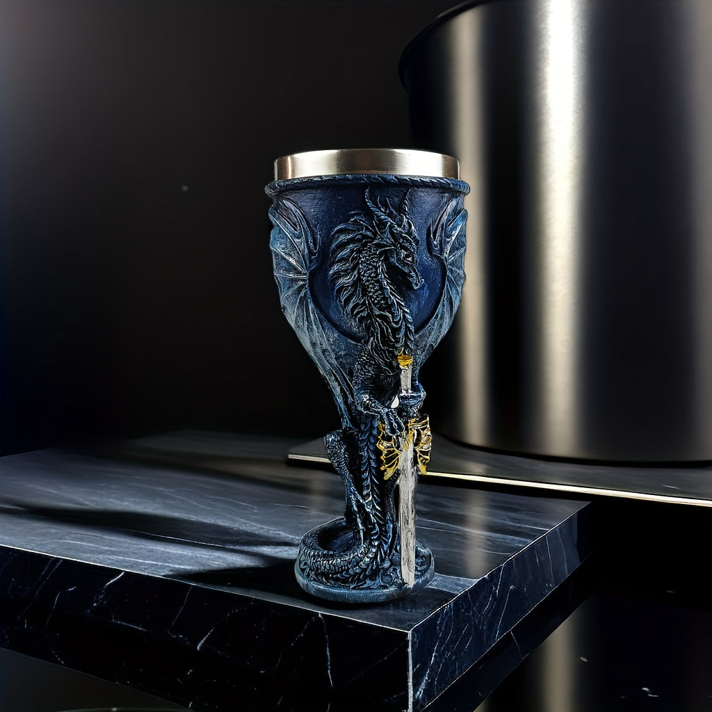 Medieval Flame Dragon Wine Cup, 7oz Stainless Steel, Reusable Insulated Drinkware, Gothic Novelty Gift, Vintage Flying Dragon Design, Hand Wash Only, Ideal for Family & Party Use