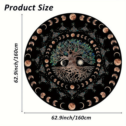 1pc Round Tablecloth 63 Inch, Boho Table Cloth With Sun MoonStar Tree Pattern, Stain Resistant, Absorbent And Wrinkle Free, Circle Table Cover For Home Kitchen Dining Party Patio Indoor AndOutdoor Use, Room Decor, Scene Decor