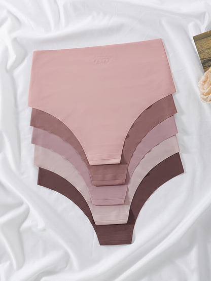 5pcs High Waist Seamless Mixed Color Panties Pack, Women's Underwear & Lingerie